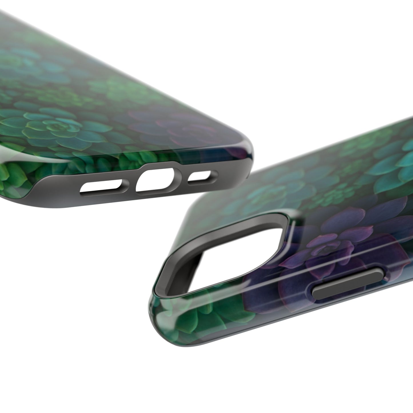Succulent Pattern Impact-Resistant Phone Case — Green Teal Floral Protection