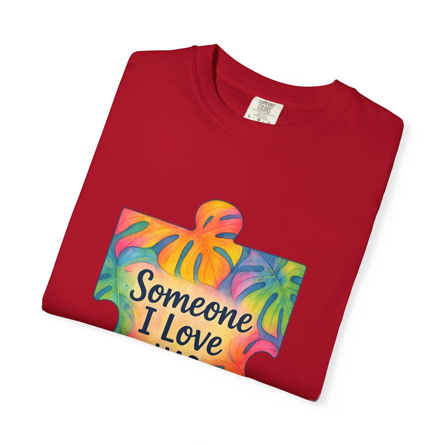 Autism Awareness T-Shirt — "Someone I Love Has Autism" Colorful Puzzle Design