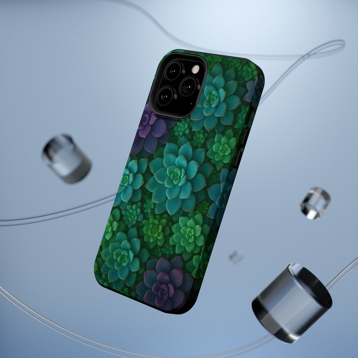Succulent Pattern Impact-Resistant Phone Case — Green Teal Floral Protection