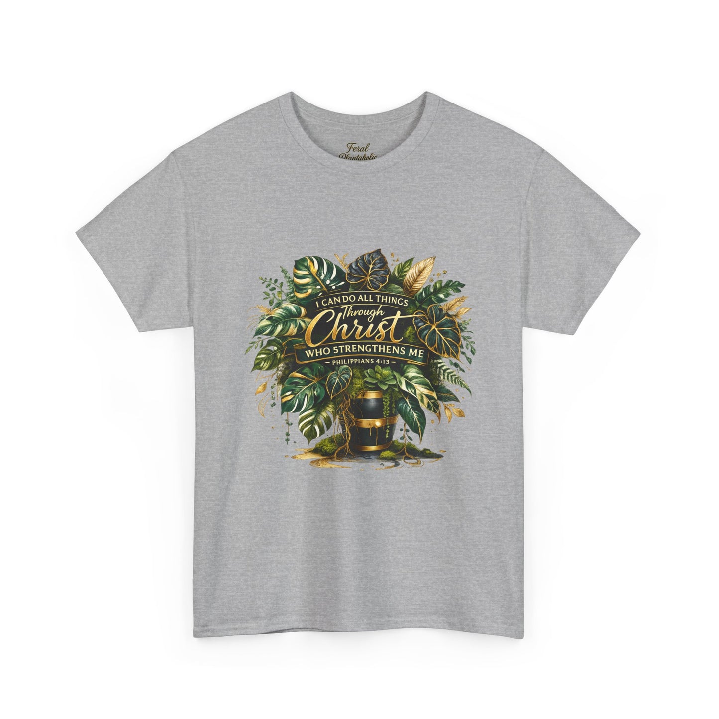 Christian Faith T-Shirt — "Christ Who Strengthens Me" Botanical Design