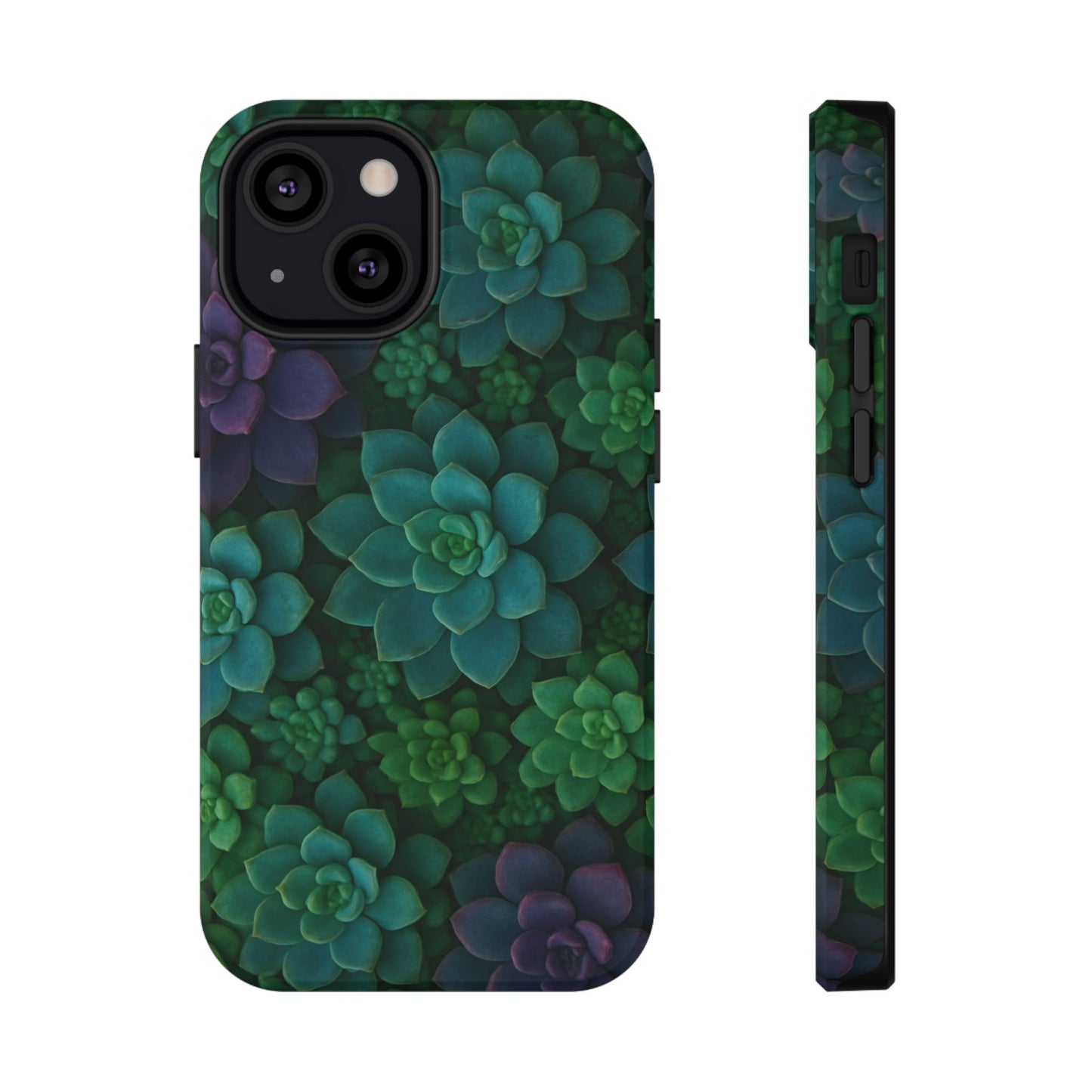 Succulent Pattern Impact-Resistant Phone Case — Green Teal Floral Protection