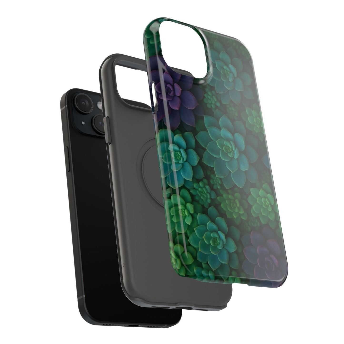 Succulent Pattern Impact-Resistant Phone Case — Green Teal Floral Protection