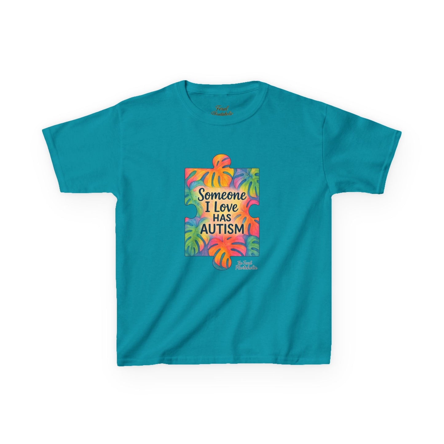 Kids T‑Shirt — "Someone I Love Has Autism" Colorful Puzzle Awareness Tee