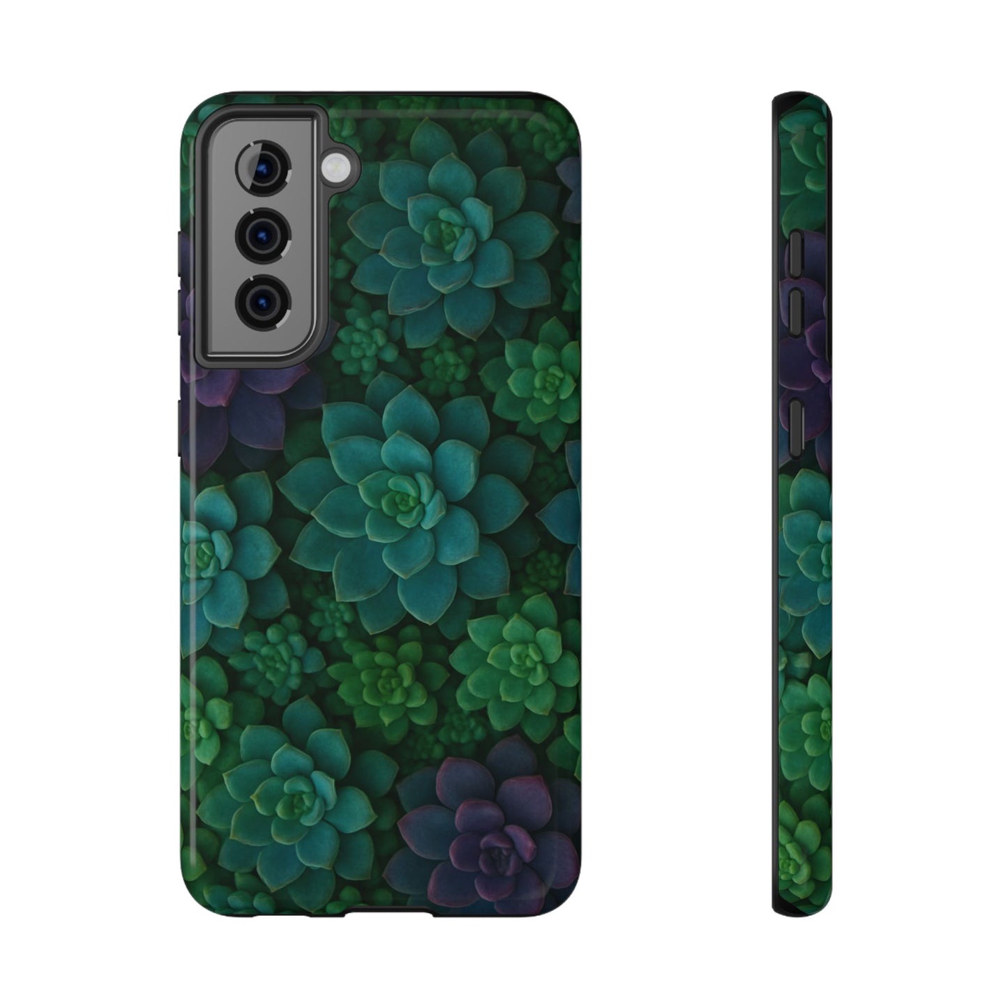 Succulent Pattern Impact-Resistant Phone Case — Green Teal Floral Protection
