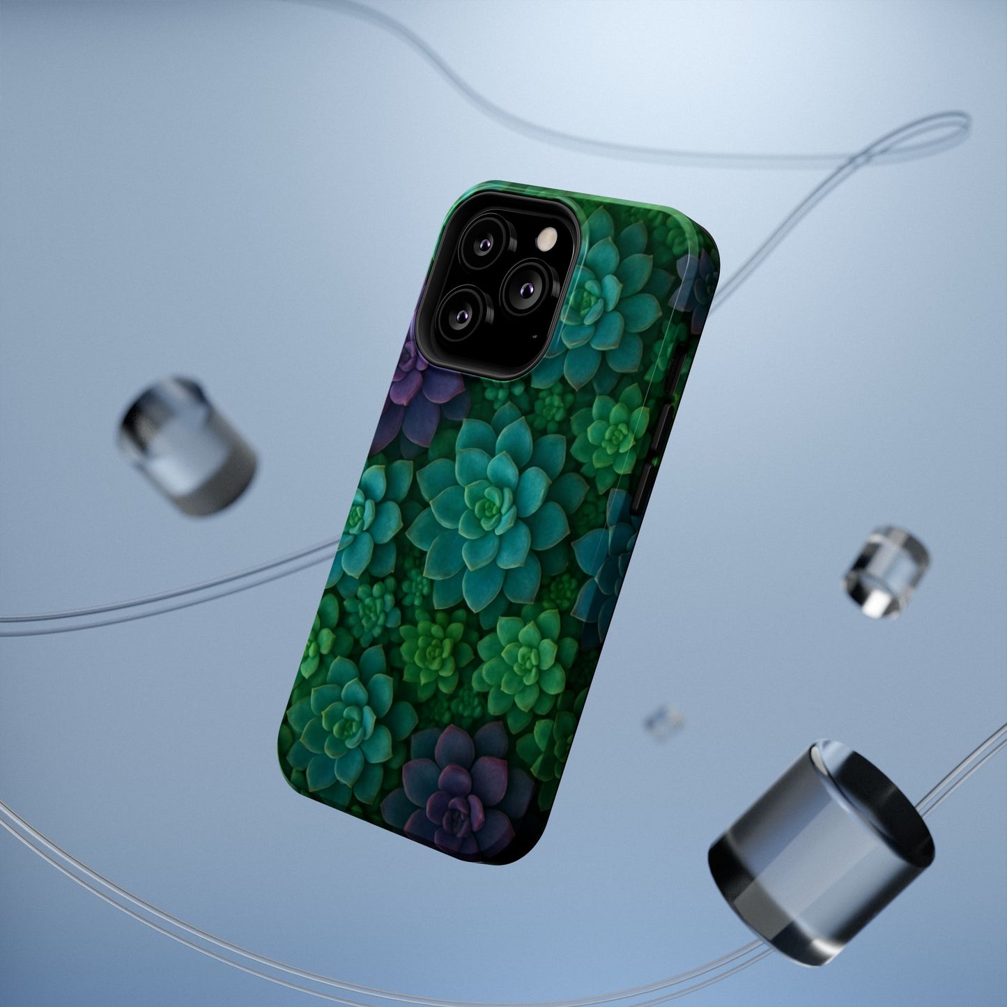 Succulent Pattern Impact-Resistant Phone Case — Green Teal Floral Protection