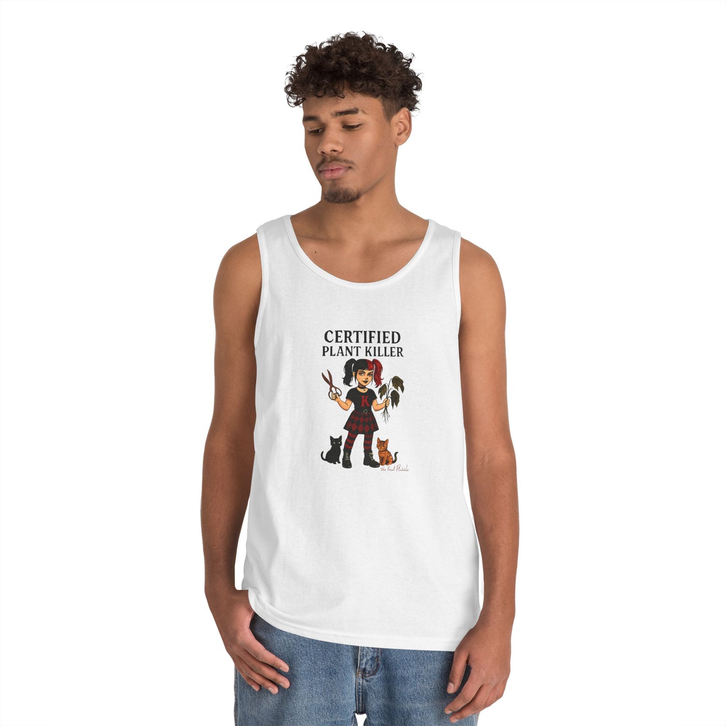 Certified Plant Killer Unisex Heavy Cotton Tank Top, Plant Lover Gift, Gardening Humor Apparel, Casual Summer Wear, Funny Gift for Friends