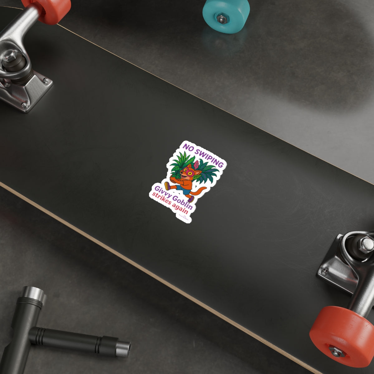 Playful Die-Cut Stickers - "No Swiping!" with Givvy Goblin Design