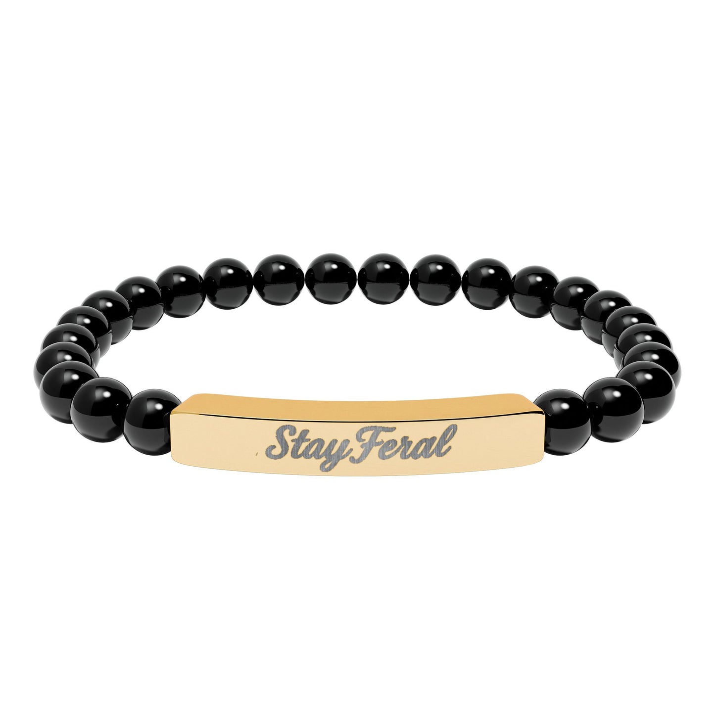 Engravable Natural Stone Bar Bracelet — Personalized Stretch Beaded Bracelet (e.g., "Stay Feral")