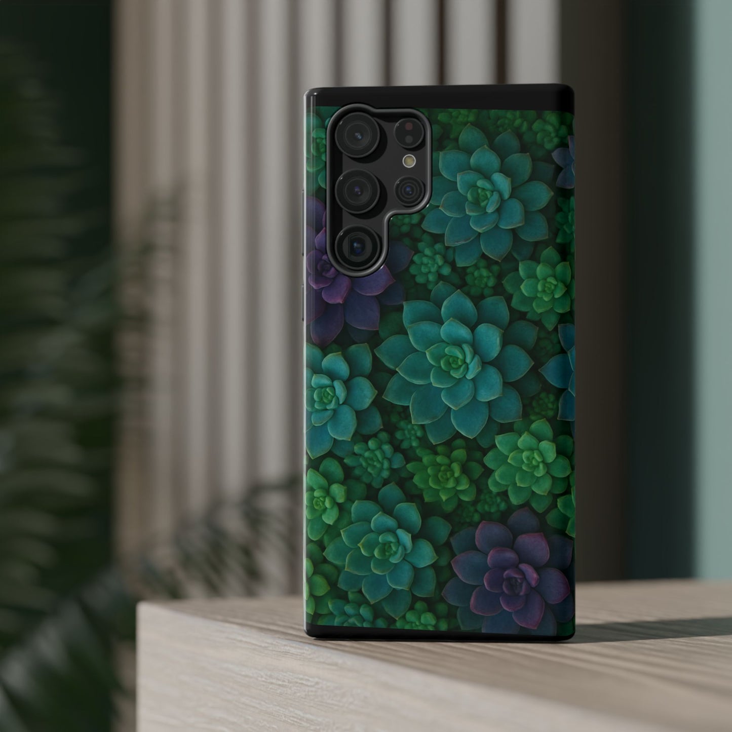 Succulent Pattern Impact-Resistant Phone Case — Green Teal Floral Protection