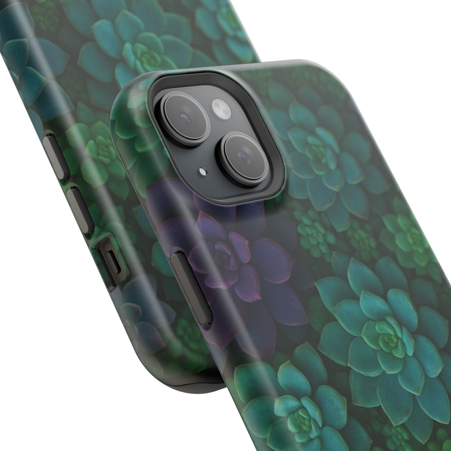 Succulent Pattern Impact-Resistant Phone Case — Green Teal Floral Protection