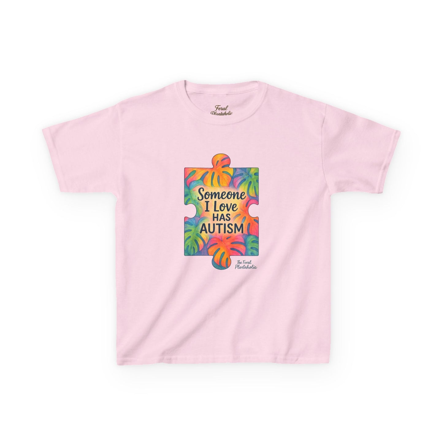 Kids T‑Shirt — "Someone I Love Has Autism" Colorful Puzzle Awareness Tee