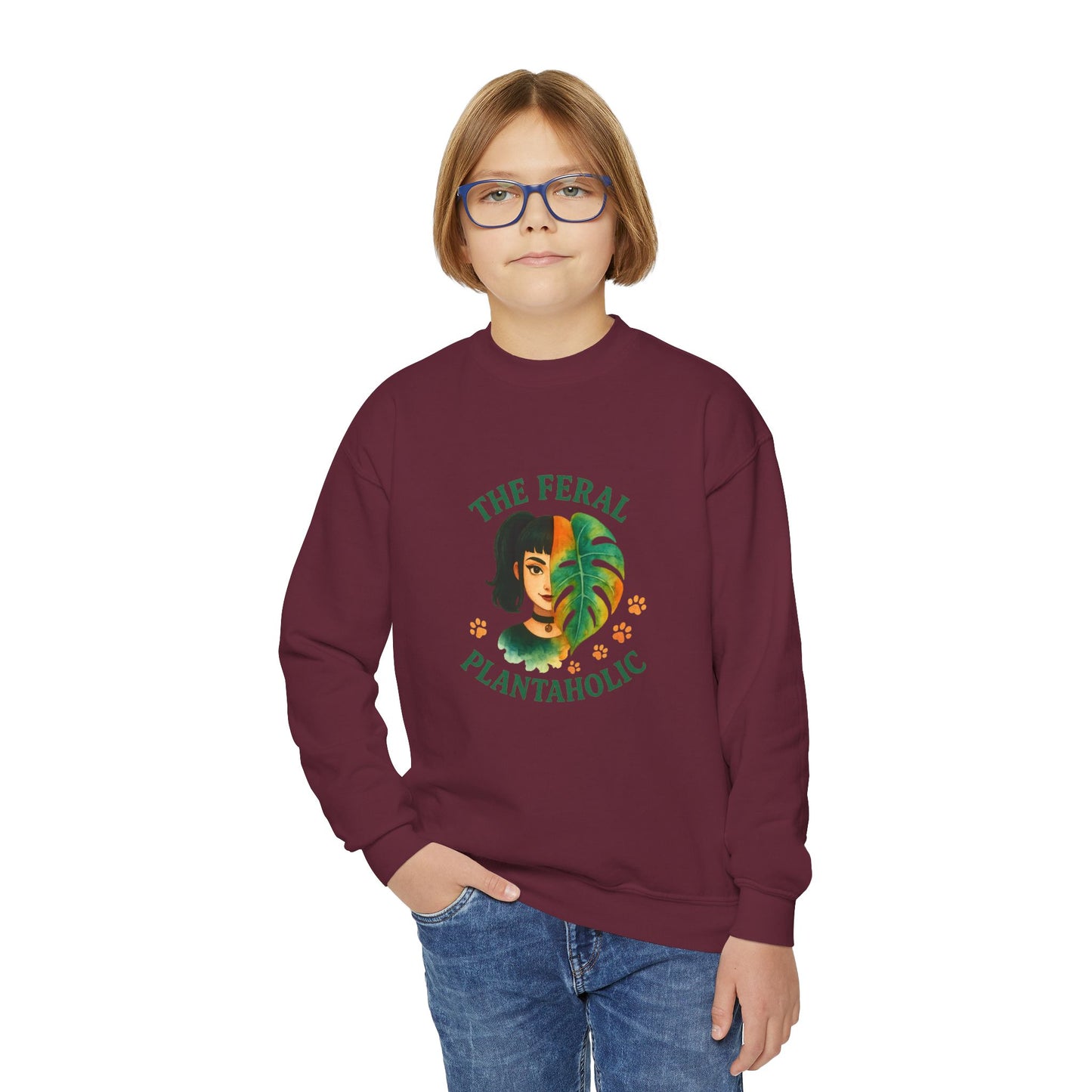 Youth Crewneck Sweatshirt - The Feral Plantaholic, Trendy Gift