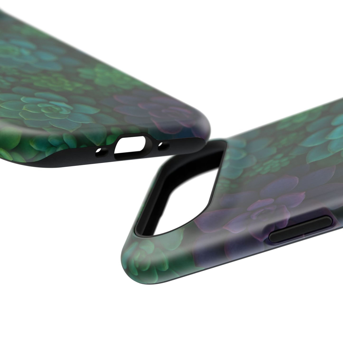 Succulent Pattern Impact-Resistant Phone Case — Green Teal Floral Protection