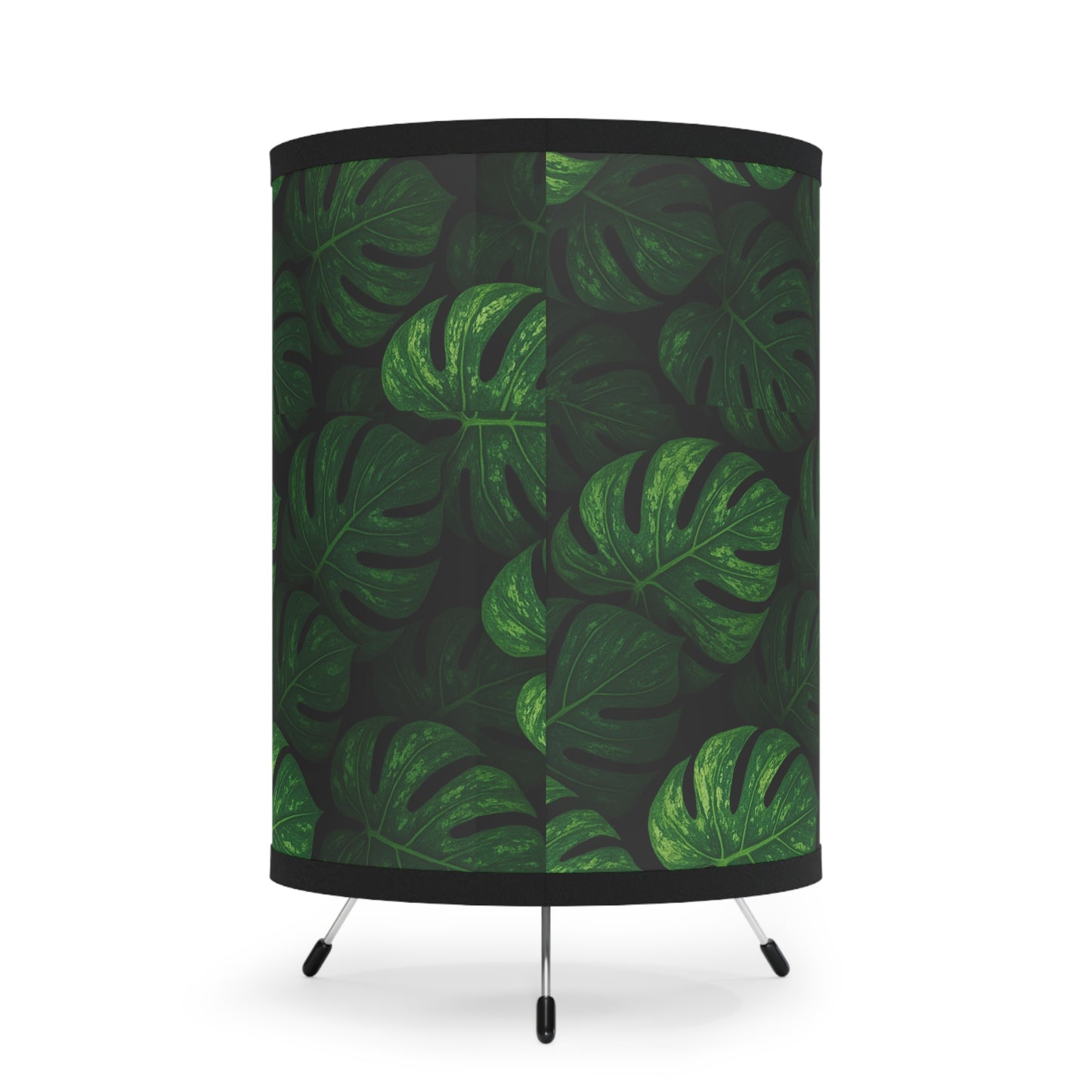 Monstera Leaf Tripod Lamp — Tropical Printed Shade Table Lamp