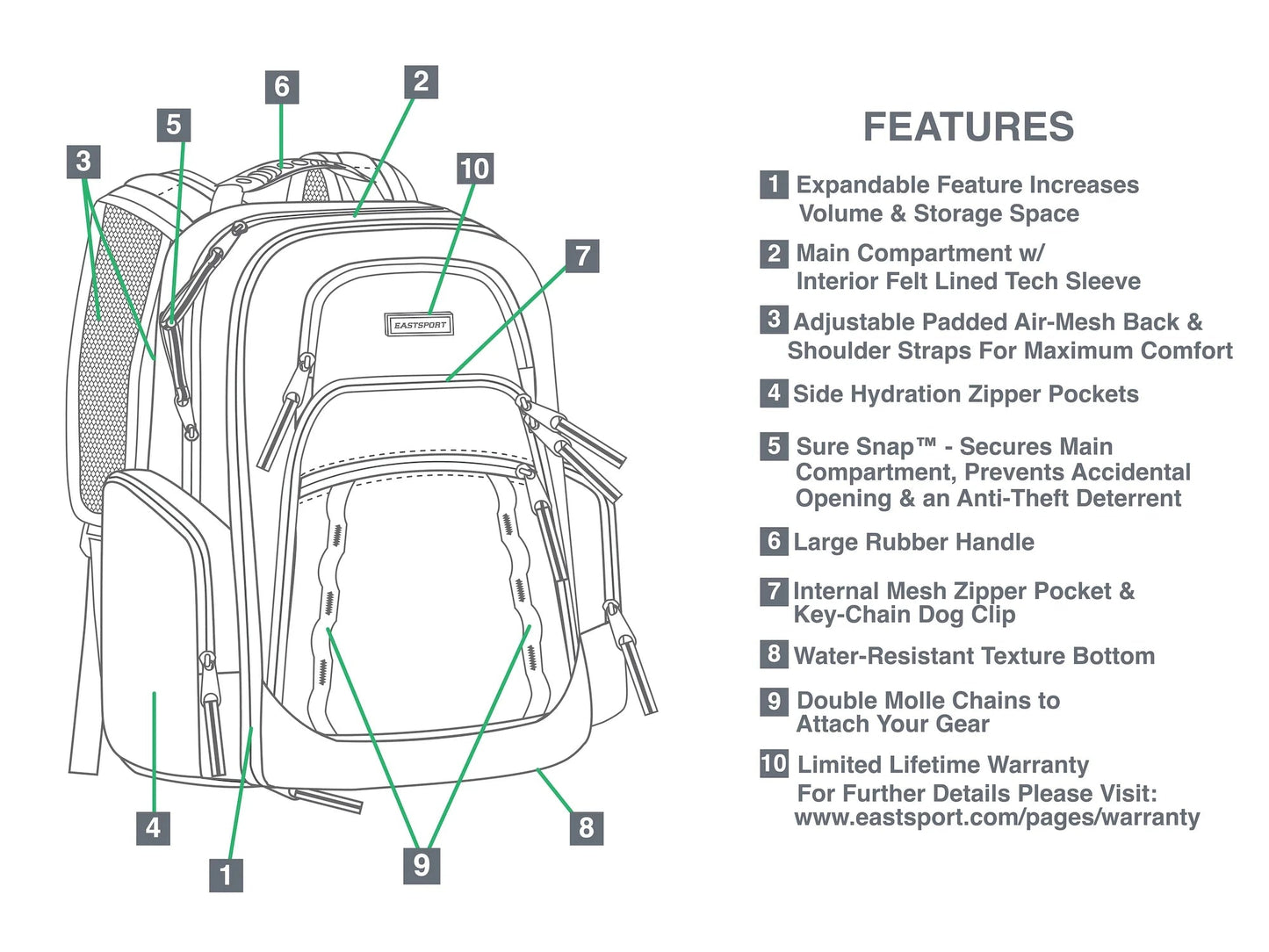 Eastsport Diamond Expandable Recycled Backpack