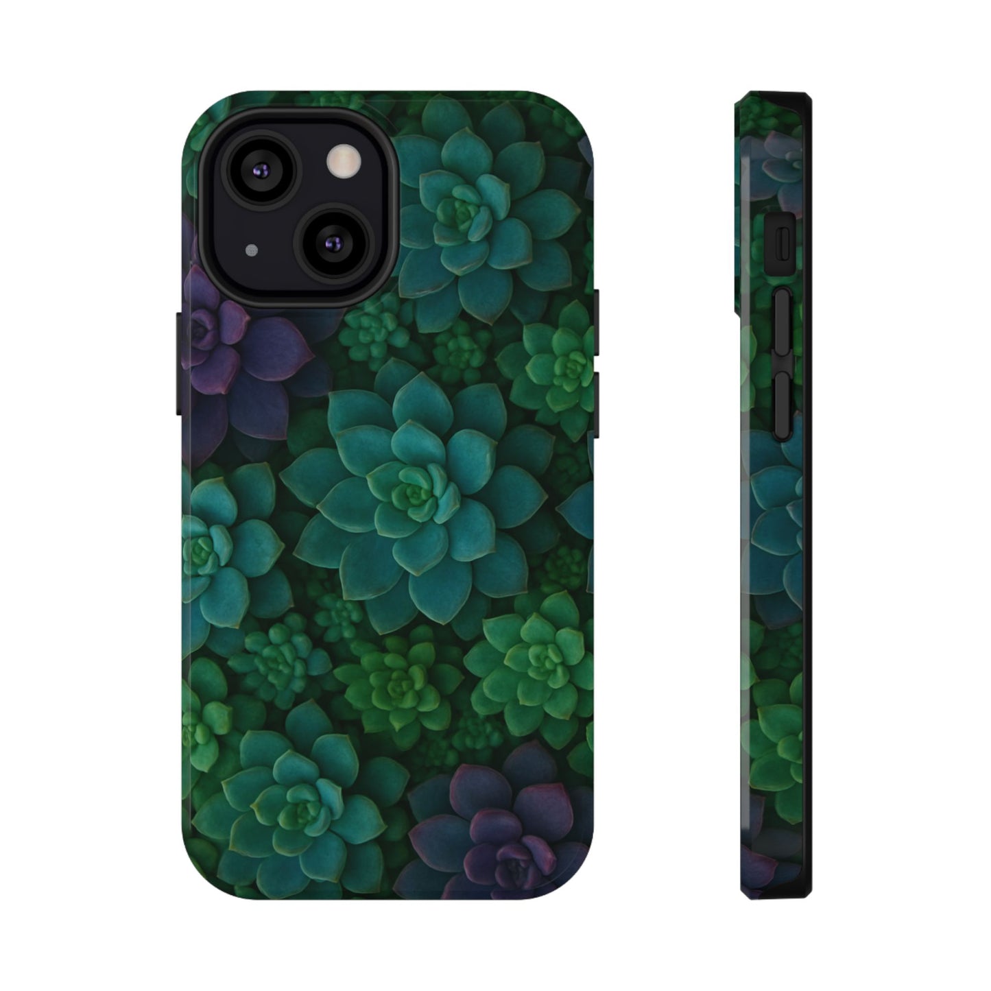 Succulent Pattern Impact-Resistant Phone Case — Green Teal Floral Protection