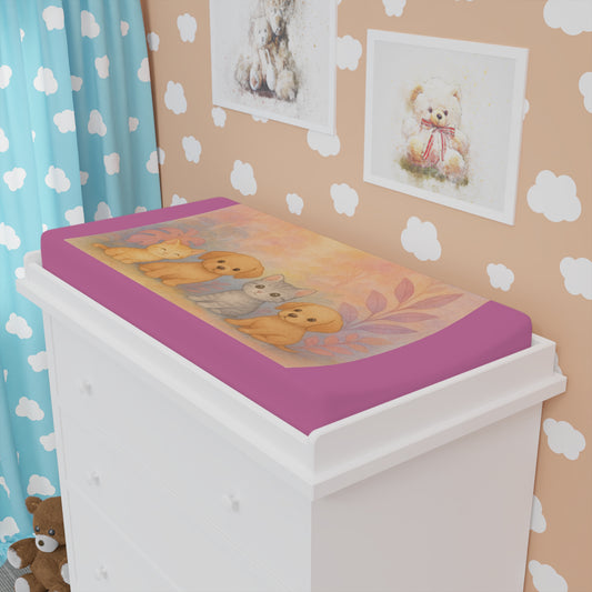 Baby Changing Pad Cover — Cute Pastel Puppies & Kitten Nursery Pad