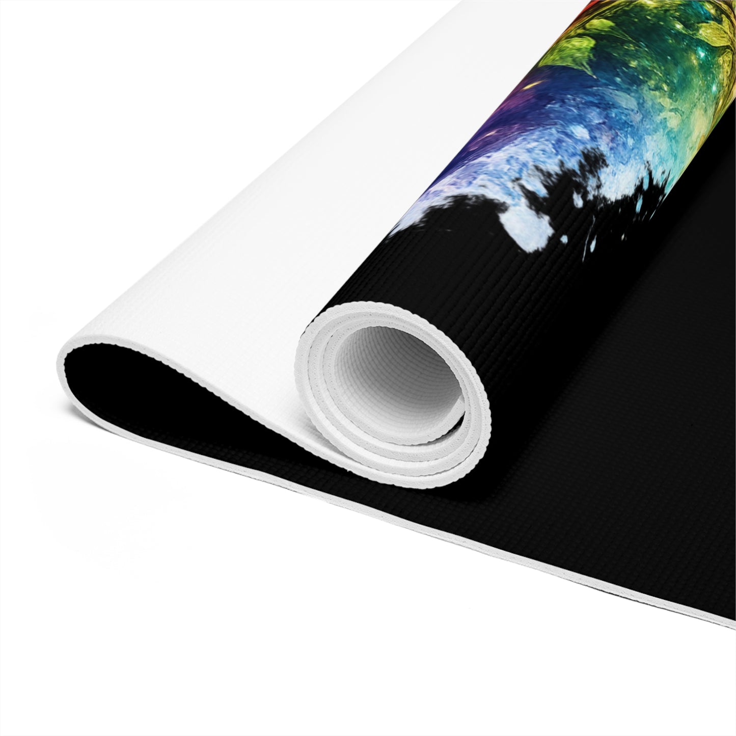Chakra Heart Meditation Foam Yoga Mat — Colorful Rainbow Lotus Pose Design