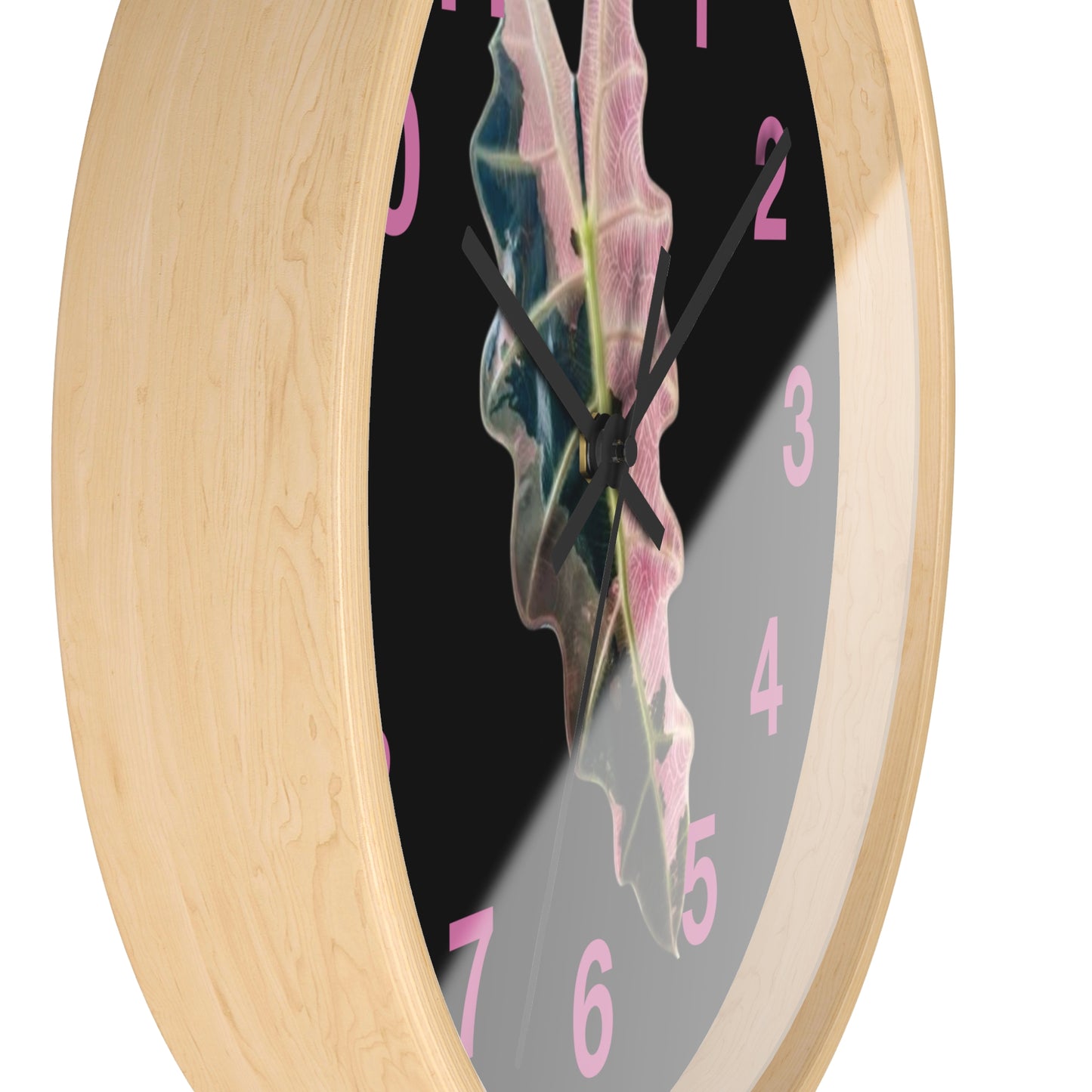 Pink Variegated Leaf Wall Clock — Botanical Nature Decor