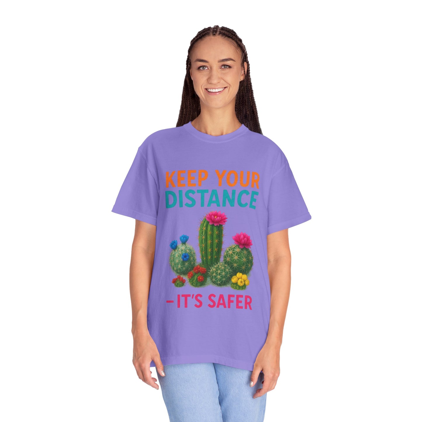 Keep Your Distance Cactus T-Shirt — "It's Safer" Humorous Social Distancing Tee