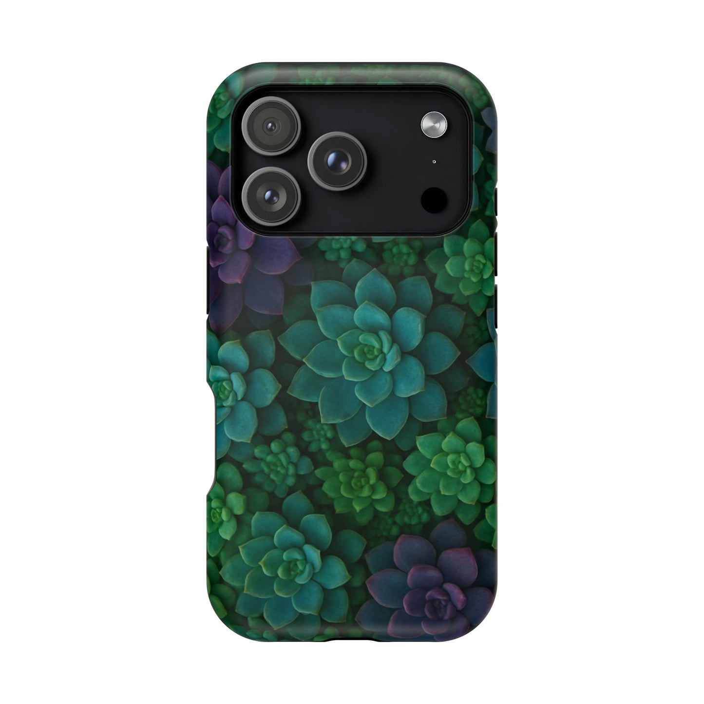 Succulent Pattern Impact-Resistant Phone Case — Green Teal Floral Protection