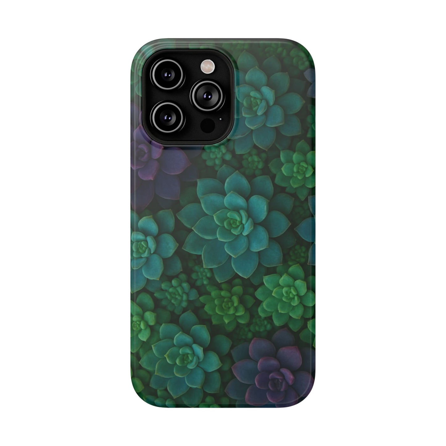 Succulent Pattern Impact-Resistant Phone Case — Green Teal Floral Protection