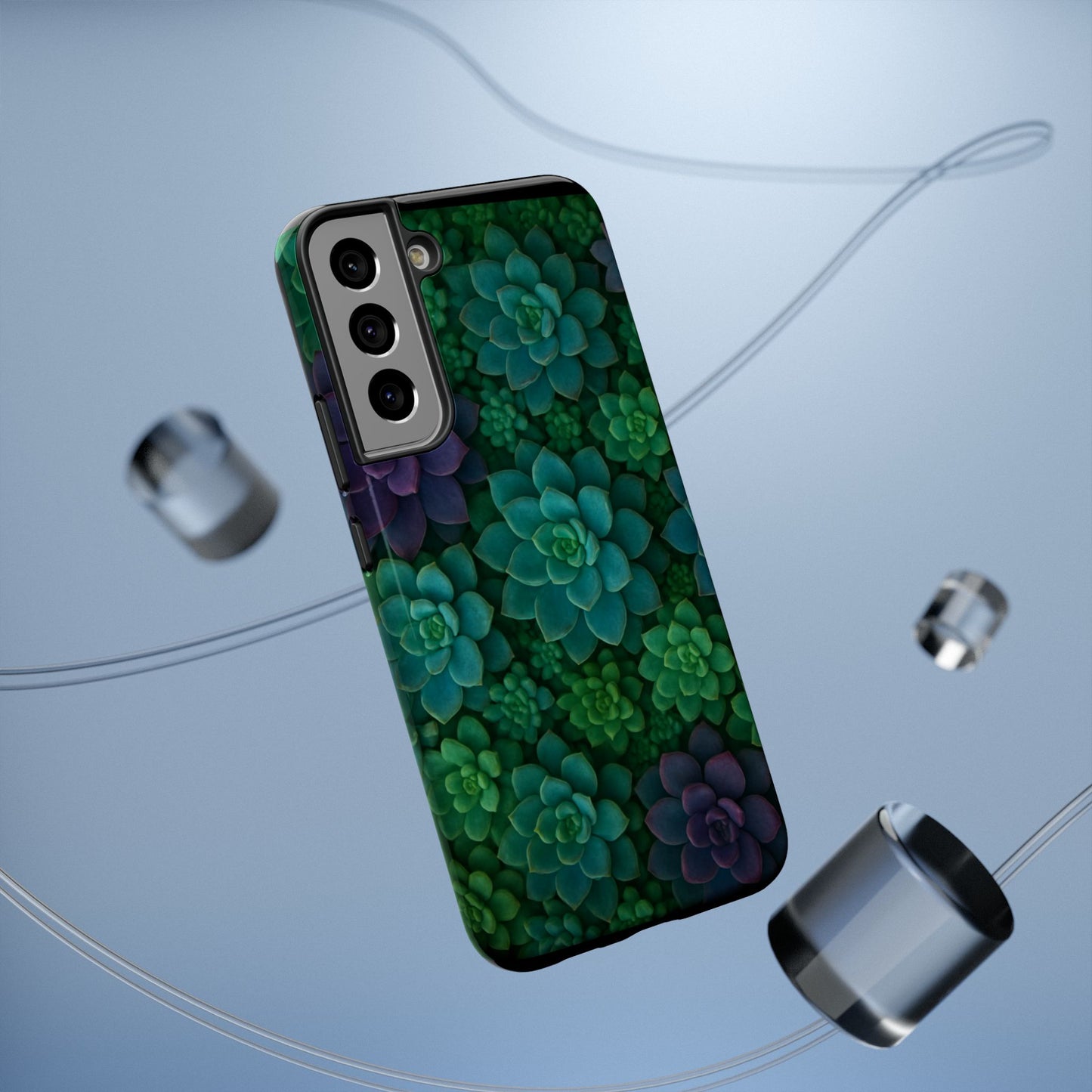 Succulent Pattern Impact-Resistant Phone Case — Green Teal Floral Protection