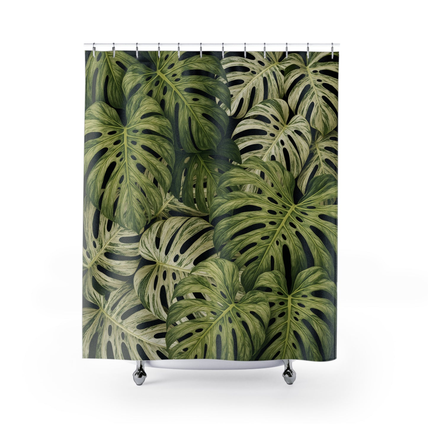 Tropical Monstera Shower Curtain — Green Botanical Leaf Bathroom Décor