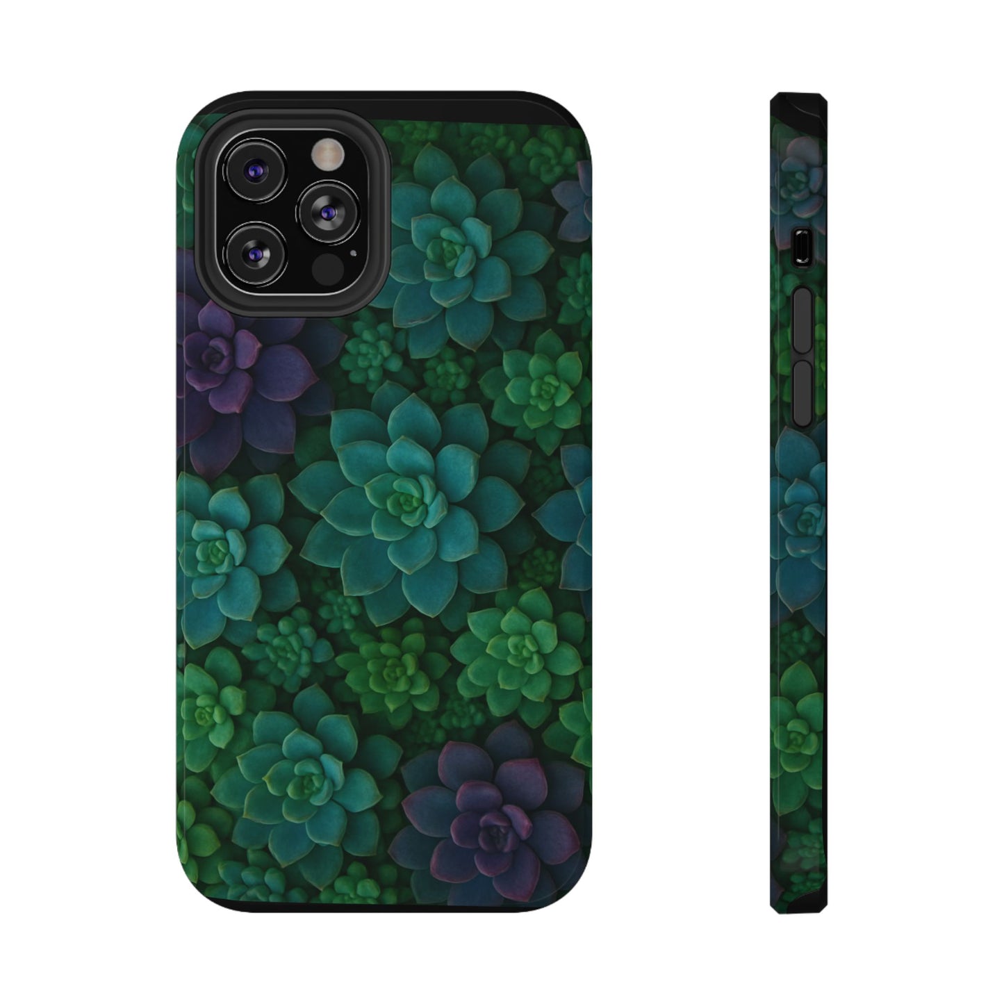 Succulent Pattern Impact-Resistant Phone Case — Green Teal Floral Protection