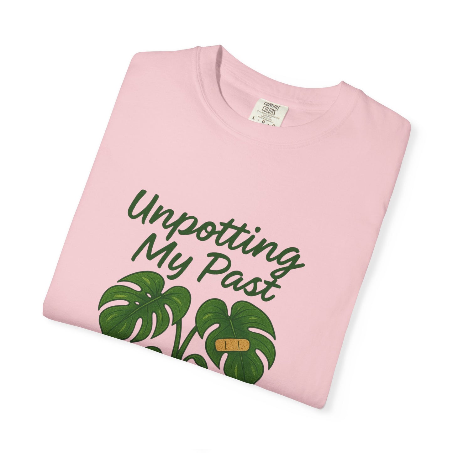 Unisex Garment-Dyed T-Shirt - "Unpotting My Past" with Monstera Design for Mental Health Awareness