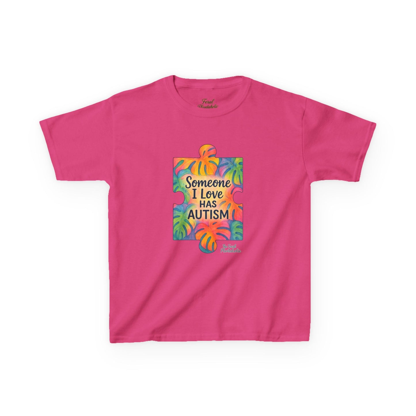 Kids T‑Shirt — "Someone I Love Has Autism" Colorful Puzzle Awareness Tee