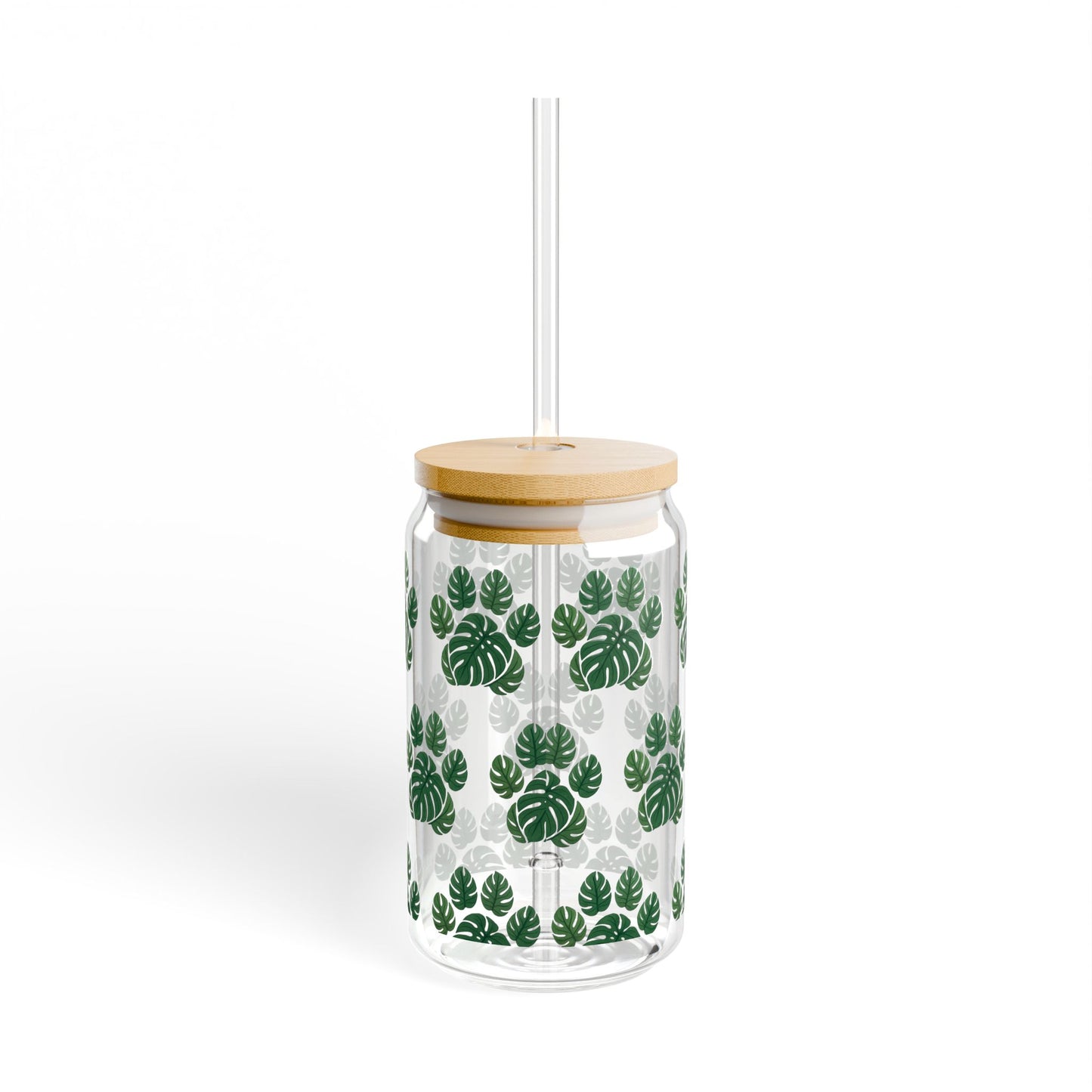 Monstera Leaf 16oz Sipper Glass with Bamboo Lid