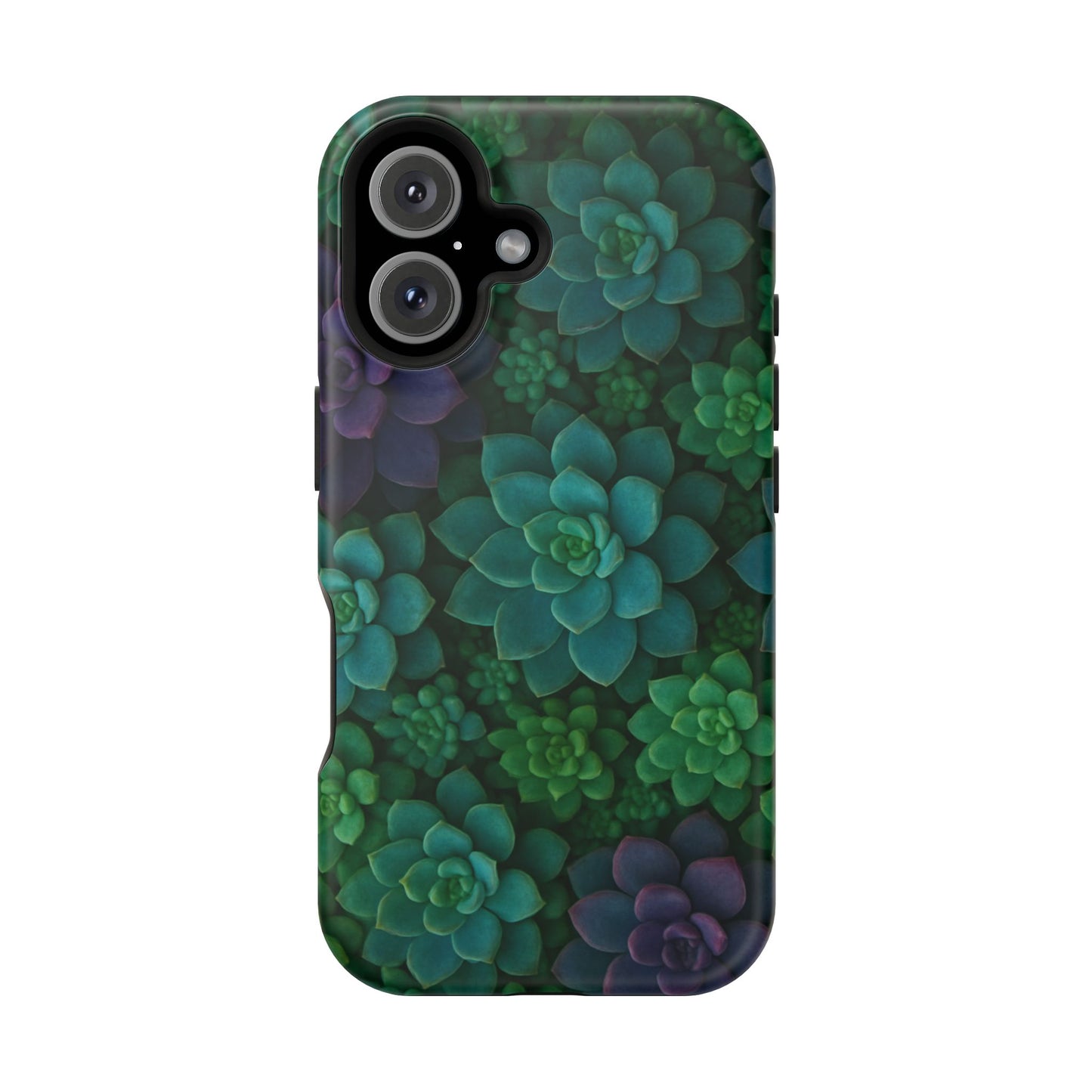 Succulent Pattern Impact-Resistant Phone Case — Green Teal Floral Protection
