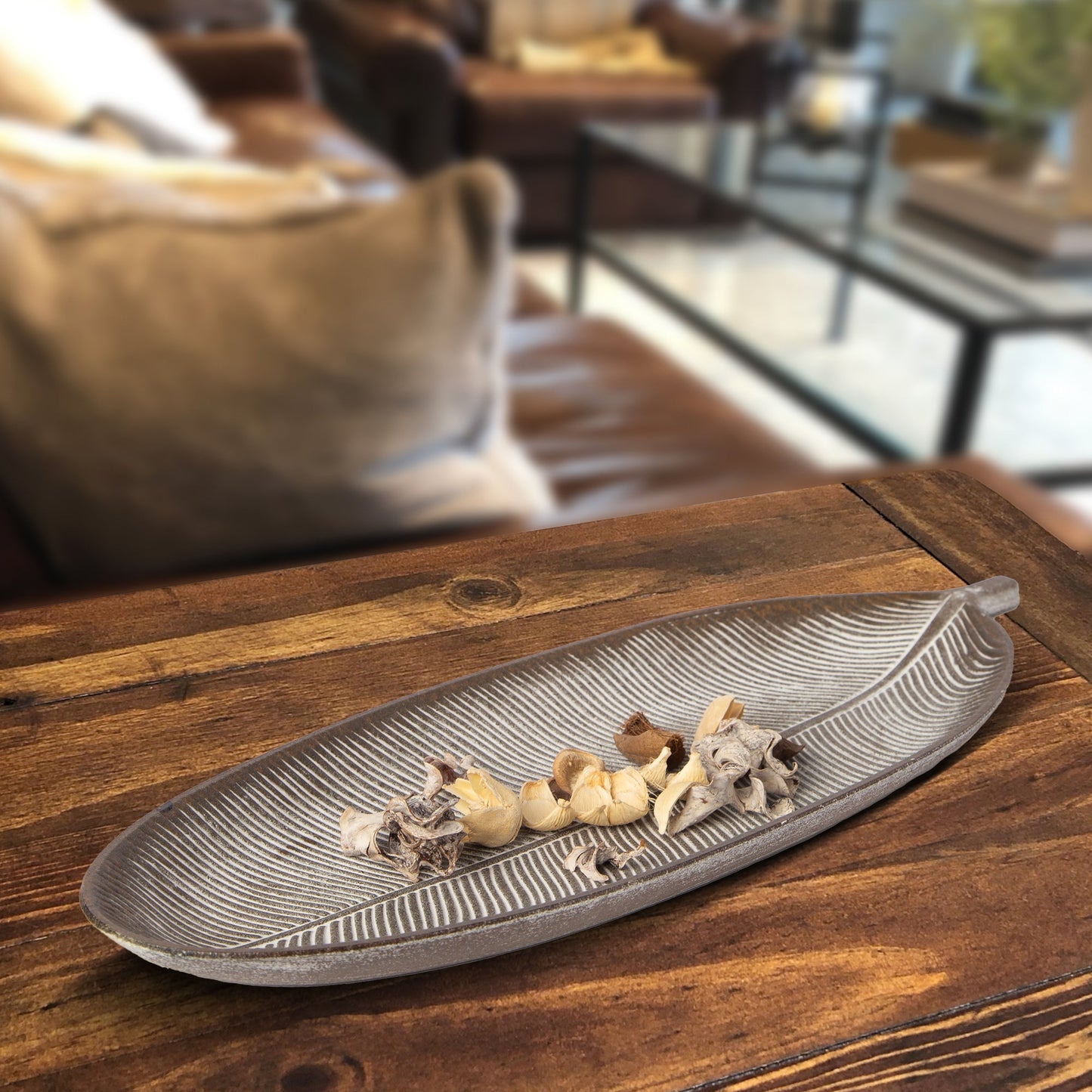 423 - Leaf Design Wood Tray - Elegant Jewelry Plate Tray with Intricate Leaf Design - Decorative Centerpiece for Home, Kitchen, and Events