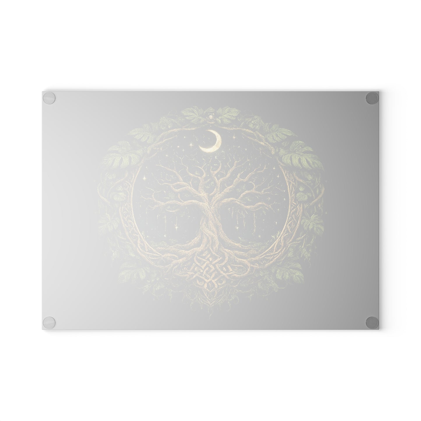Glass Cutting Board — Celtic Tree of Life Moon Design