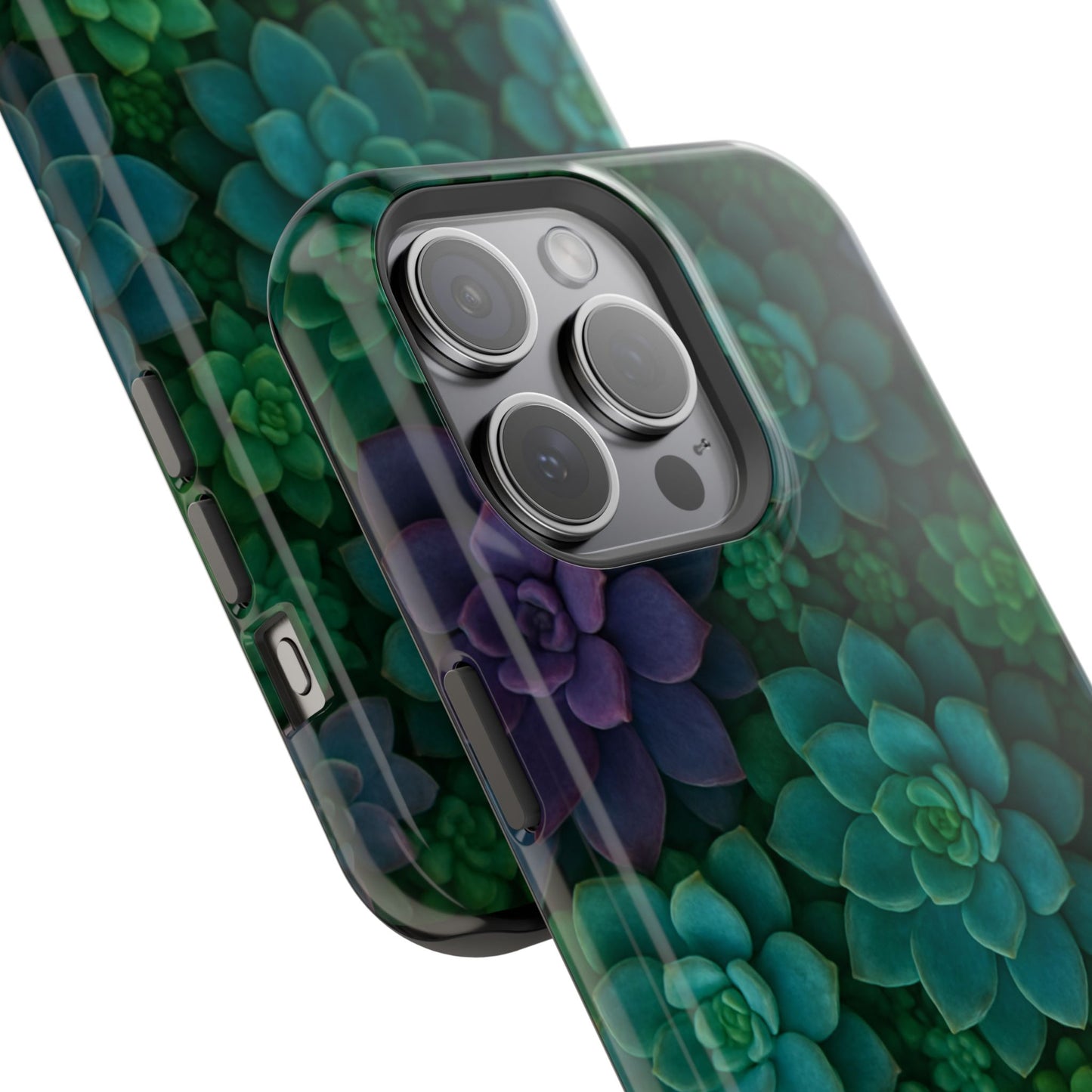 Succulent Pattern Impact-Resistant Phone Case — Green Teal Floral Protection