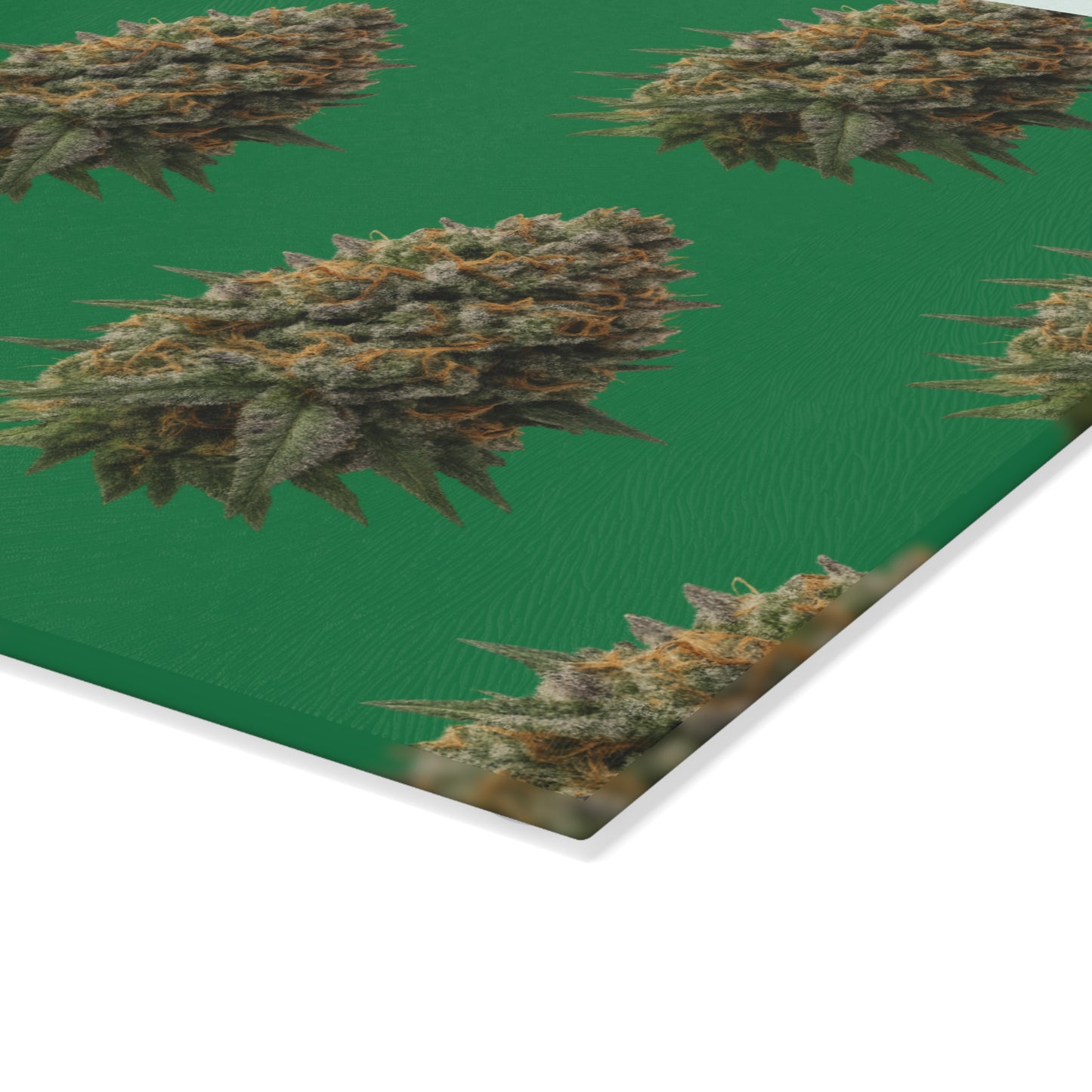 Herb Pattern Glass Cutting Board — Cannabis Bud Design