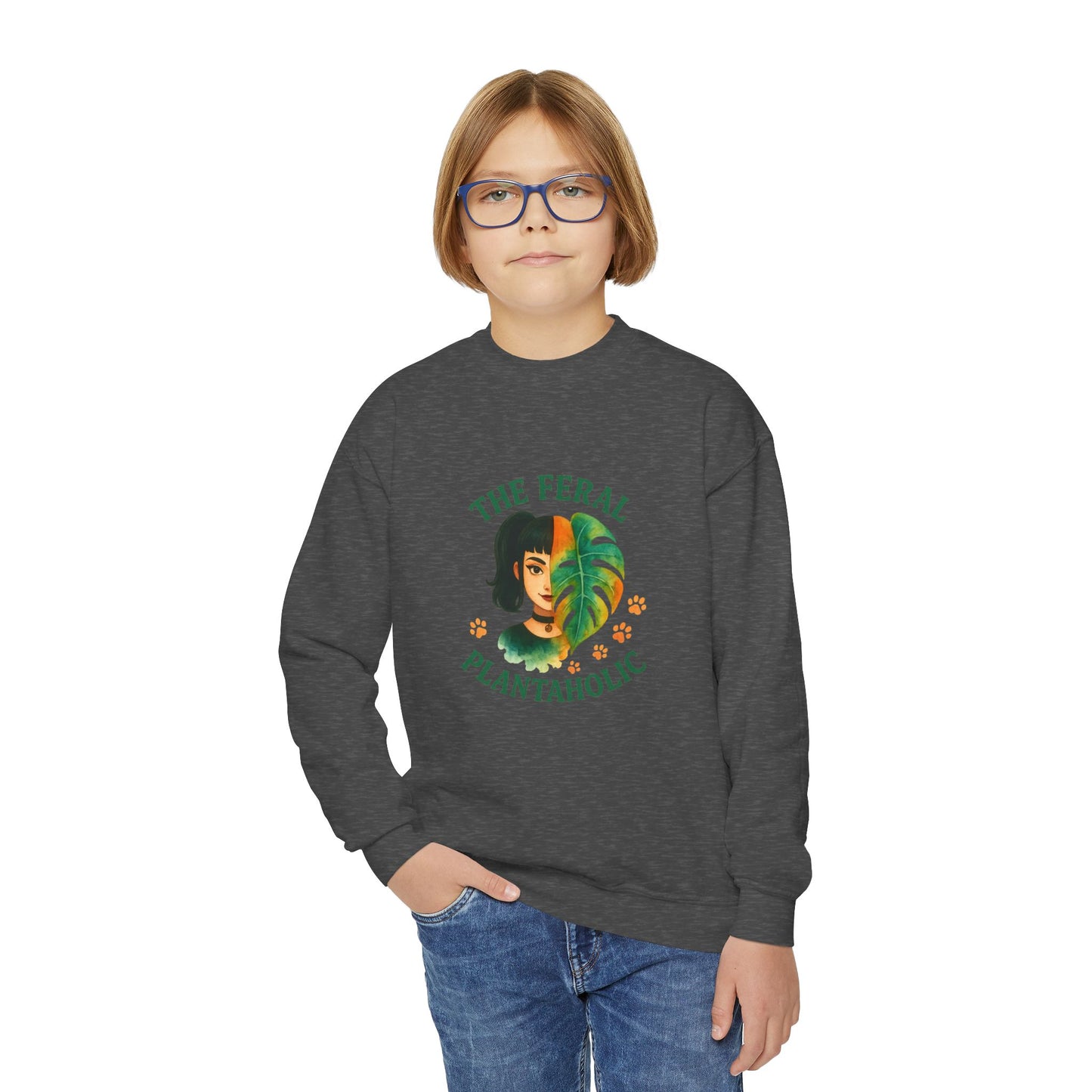 Youth Crewneck Sweatshirt - The Feral Plantaholic, Trendy Gift