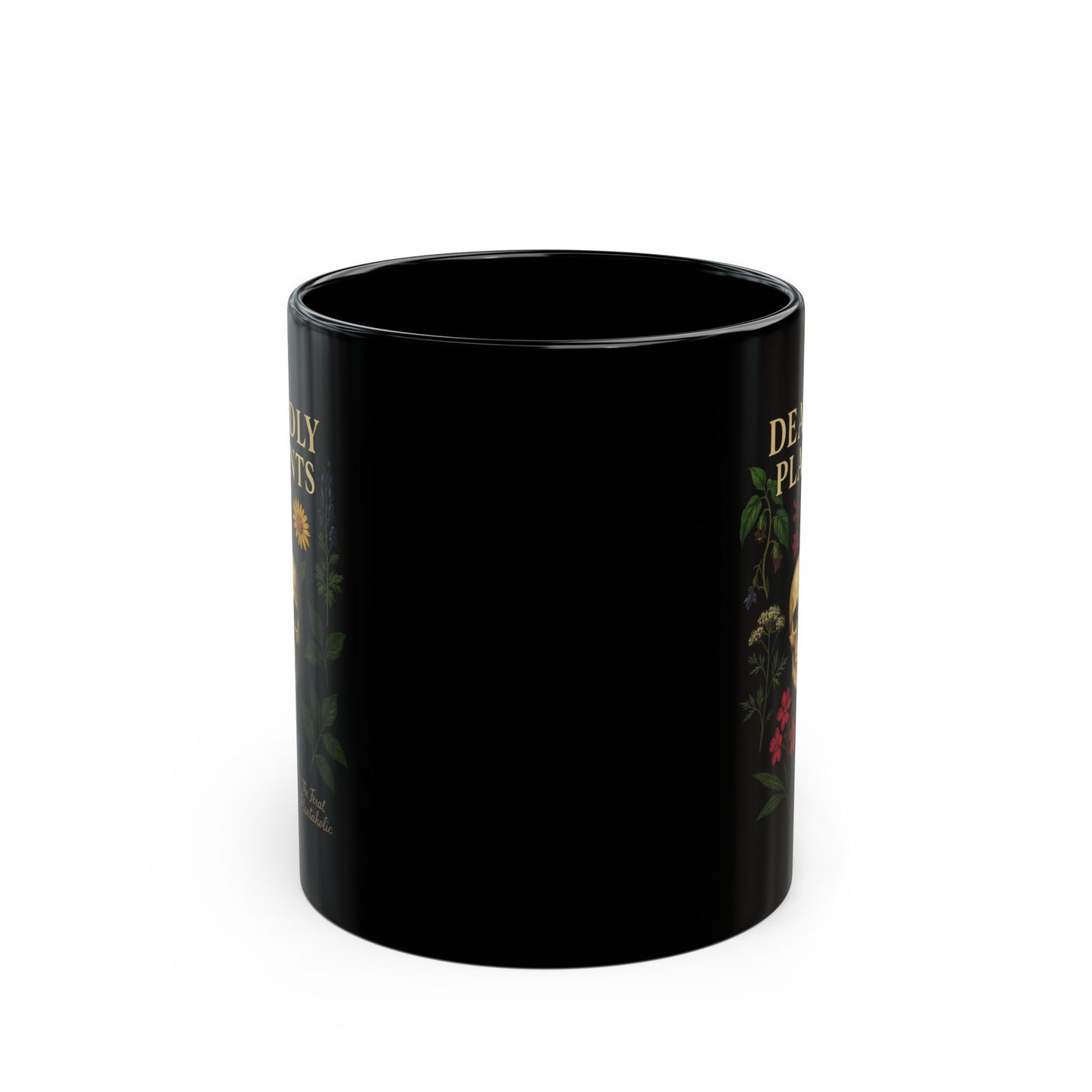 Deadly Plants Black Mug — Skull & Botanical Tea Coffee Cup (11oz/15oz)