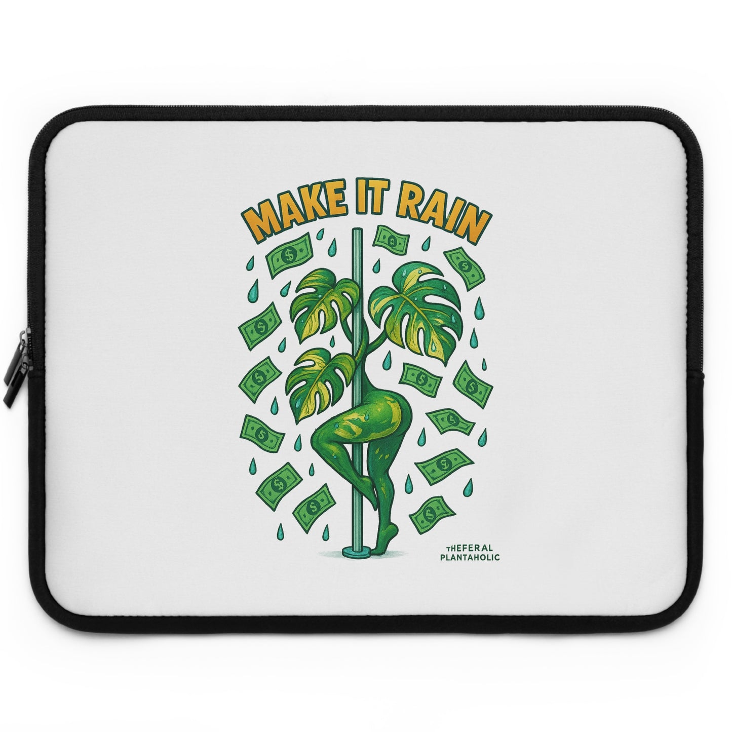 Playful Laptop Sleeve with 'Make It Rain' Design, Ideal for Creatives, Students, or Business Use, Gift for Graduations, Birthdays, Holidays