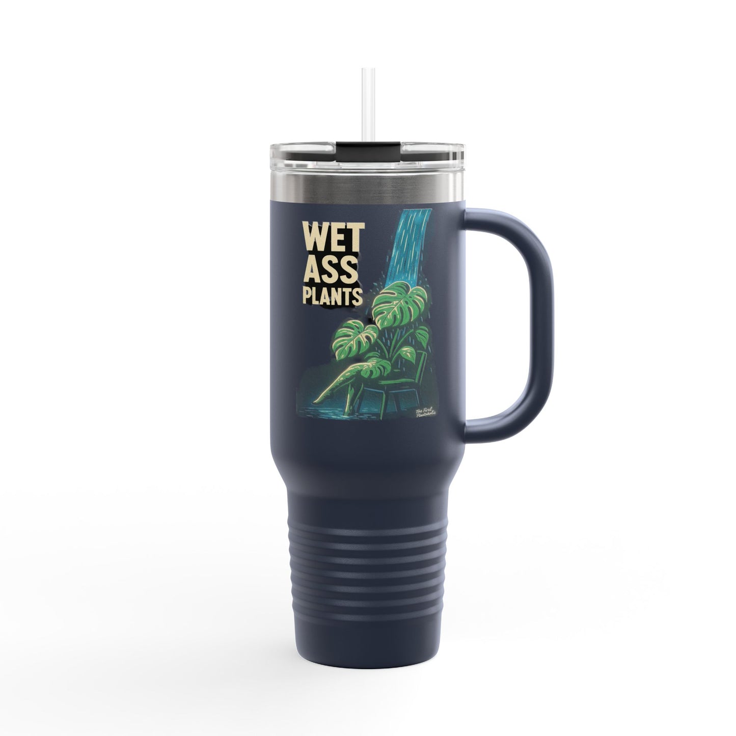 40oz Insulated Travel Mug — Tropical Waterfall 'Wet Ass Plants Design