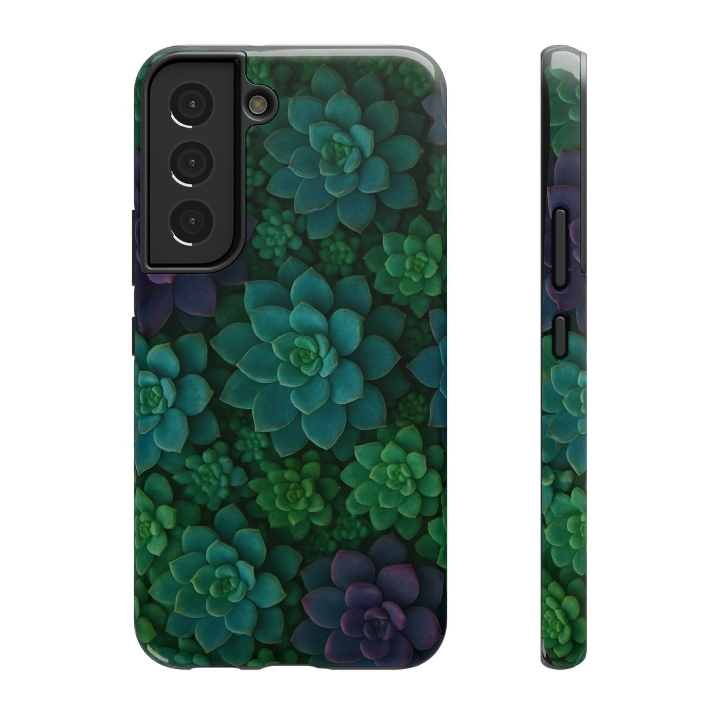 Succulent Pattern Impact-Resistant Phone Case — Green Teal Floral Protection