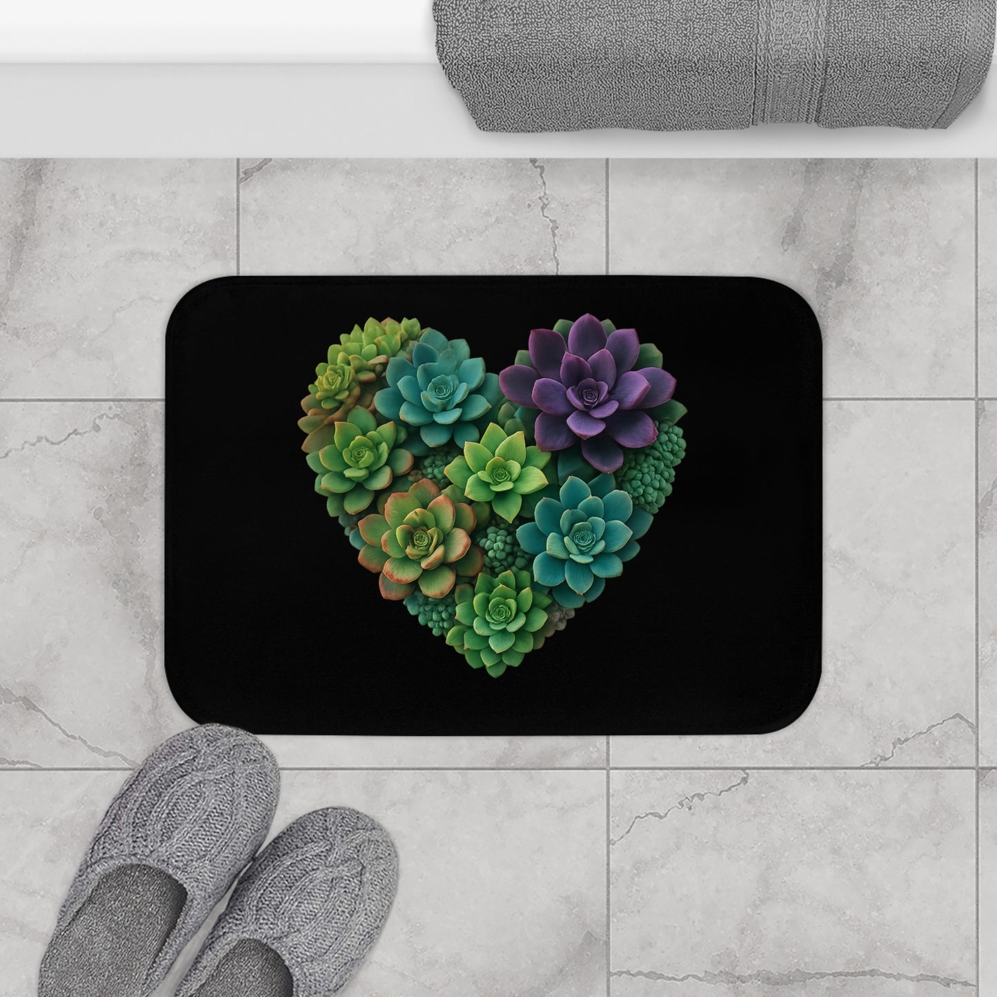 Succulent Heart Bath Mat – Colorful Succulent Plant Bathroom Rug