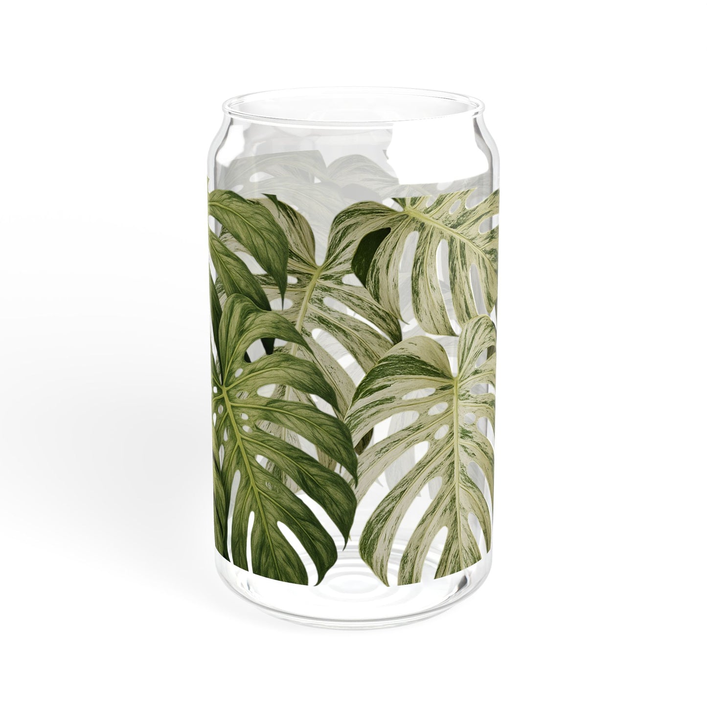 Monstera Leaf 16oz Glass Sipper with Bamboo Lid – Tropical Reusable Drink Cup