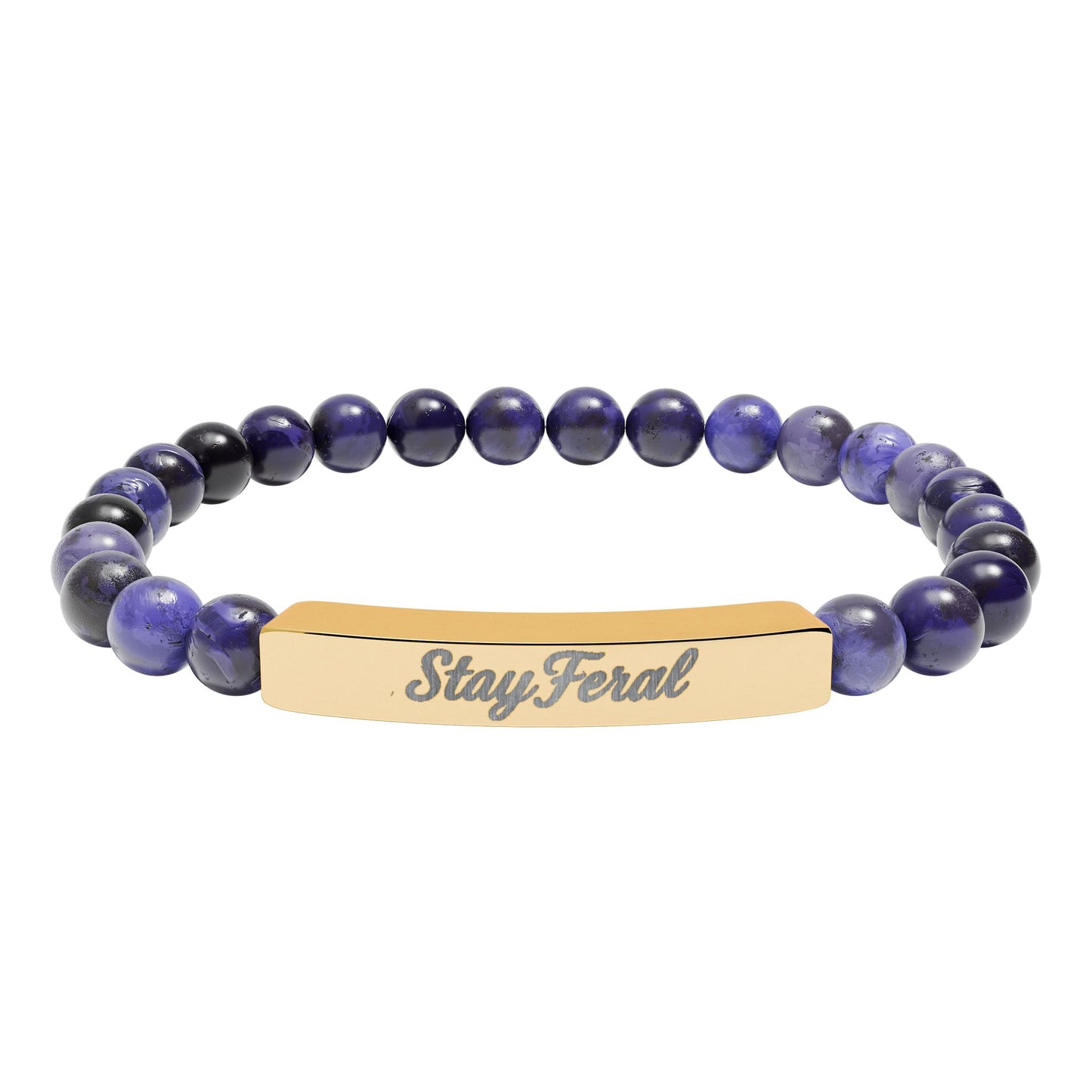 Engravable Natural Stone Bar Bracelet — Personalized Stretch Beaded Bracelet (e.g., "Stay Feral")