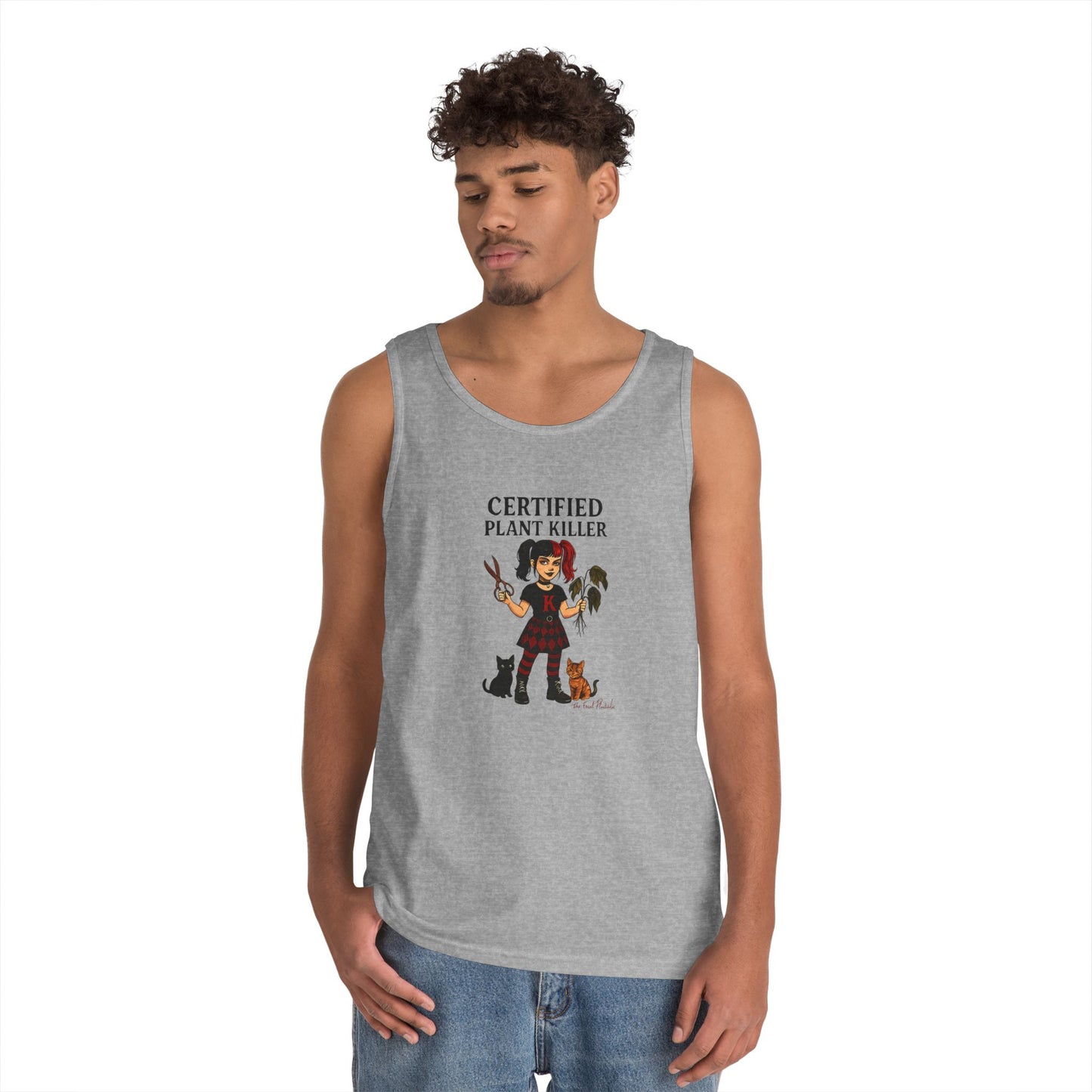 Certified Plant Killer Unisex Heavy Cotton Tank Top, Plant Lover Gift, Gardening Humor Apparel, Casual Summer Wear, Funny Gift for Friends