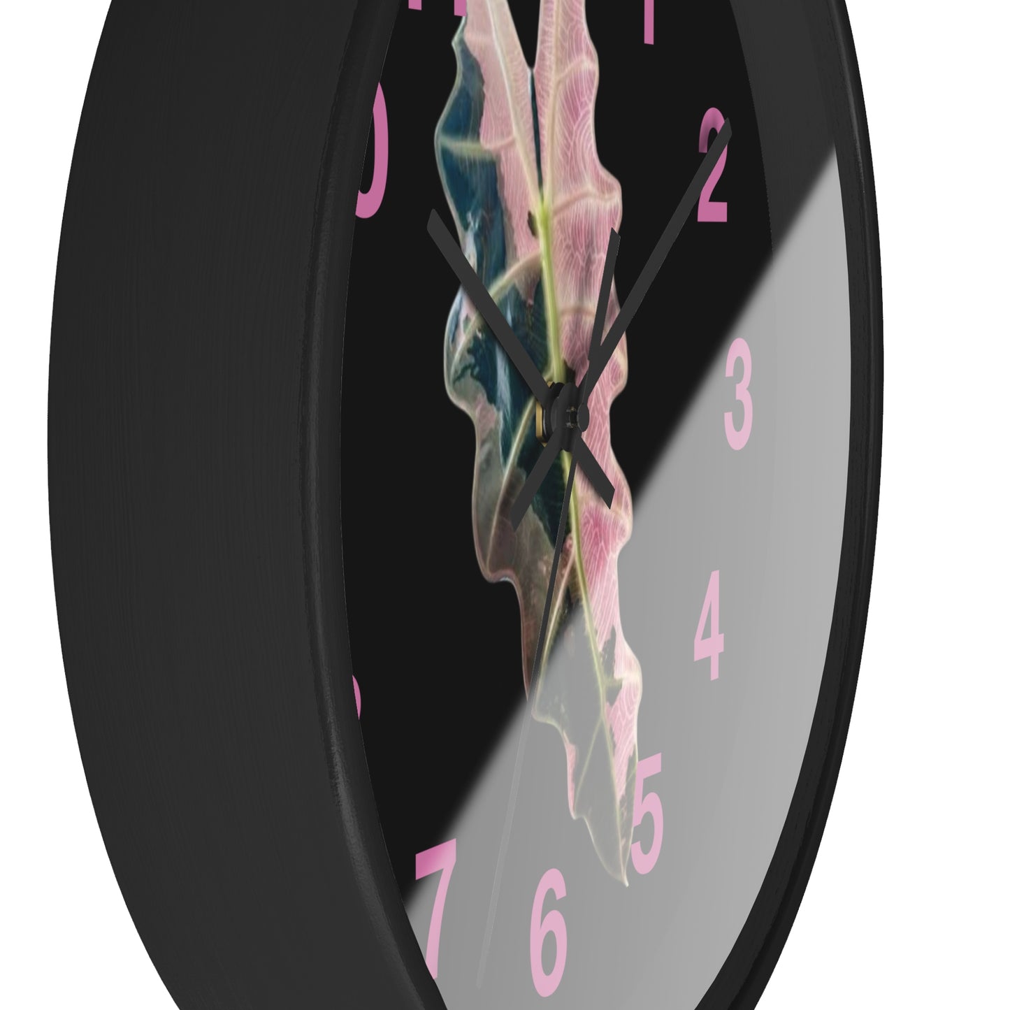 Pink Variegated Leaf Wall Clock — Botanical Nature Decor