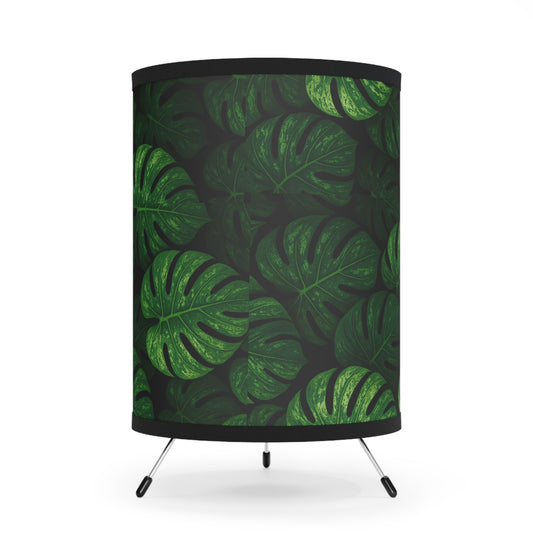 Monstera Leaf Tripod Lamp — Tropical Printed Shade Table Lamp