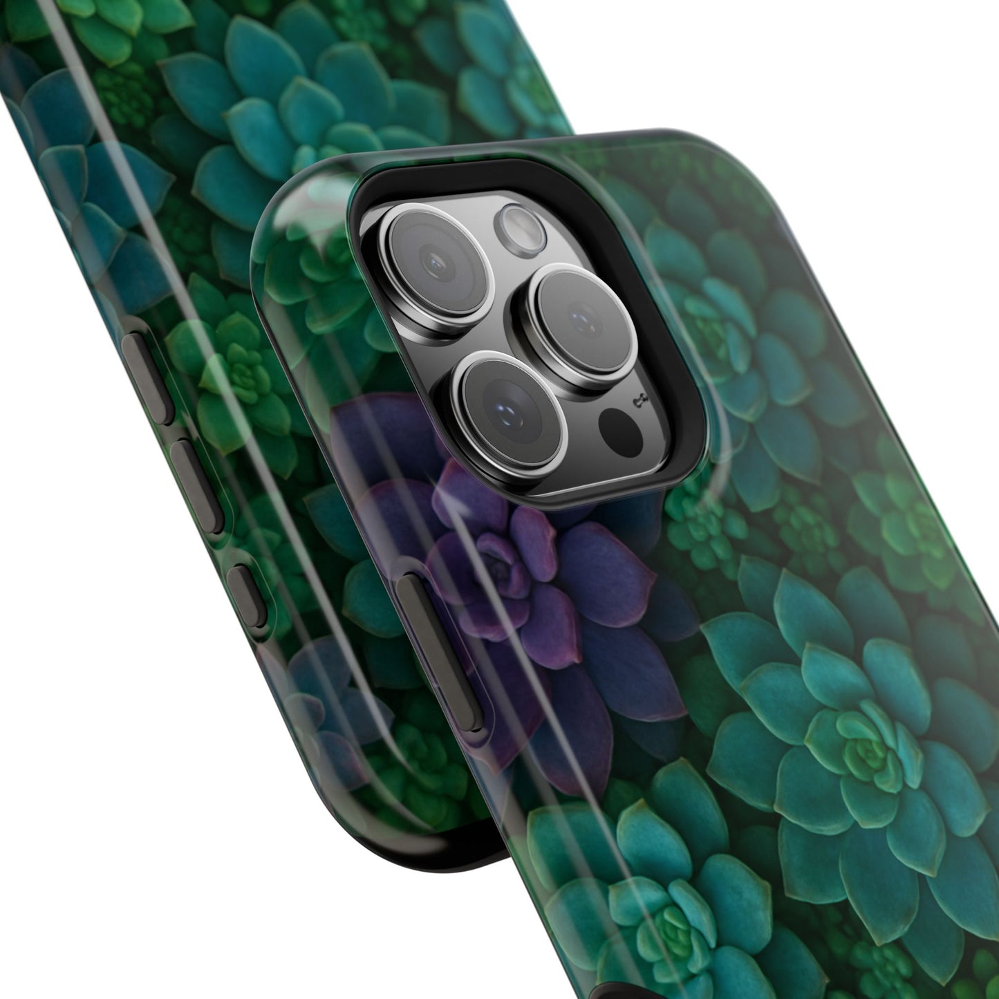 Succulent Pattern Impact-Resistant Phone Case — Green Teal Floral Protection