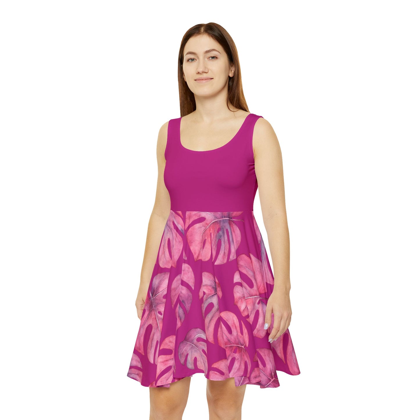 Tropical Leaf Print Skater Dress | Summer Fashion, Beachwear, Casual Dress, Gift for Her, Vacation Outfit